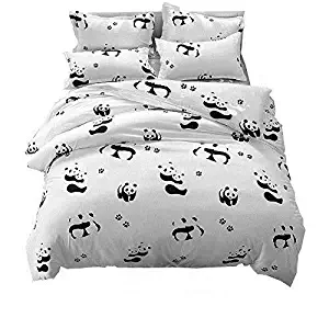 LemonTree Kids Panda Bedding Set - Child Soft Duvet Cover Set - White and Black Panda Pattern,Hypoallergenic,Microfiber,1 Duvet Cover+2 Pillowcases,1 Duvet Cover+2 Pillowcases (Twin, 03 Panda)