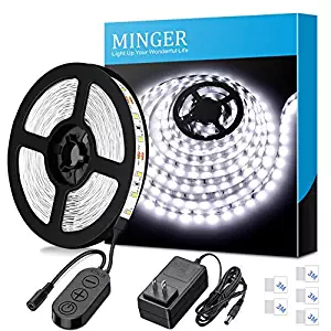 Dimmable LED Strip Lights, MINGER White Strip Light LED Mirror Lights Kit for Vanity Makeup Dressing Table 6000K Bright White Daylight, 300 LEDs, 16.4FT Under Cabinet Lighting Strips for Kitchen