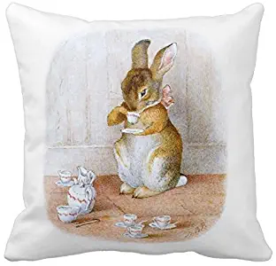 Generic Decorative Cotton 18 X 18 Inches Beatrix Potter: Bunny Girl Drinking Tea Throw Pillowcases