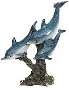 Globe Imports Dolphin Trio Coastal Nautical Statue Figurine Sculpture Outdoor Décor Garden Collectible Gift