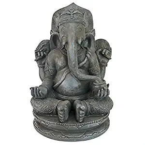 Design Toscano Sitting Lord Ganesha Hindu Elephant God Statue, 11", Grey Stone