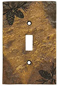 Black Forest Décor Stone Finish Pinecone Single Switch Plate Cover