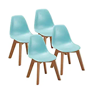 VECELO Kids Size Side Dining Room (Set of 4) Natural Wooden Legs Armless Chairs Standard Blue