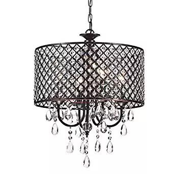 Edvivi Marya 4-Lights Oil Rubbed Bronze Round Crystal Chandelier Ceiling Fixture | Beaded Drum Shade | Glam Lighting