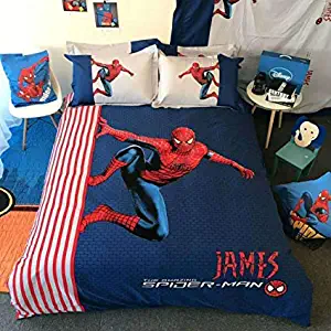 Sunday 4 Piece Boys Spiderman Bedding Cover Set, Queen Size 3D Superhero Character Bedding Duvet Cover