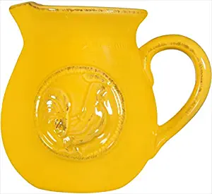 Decorative Classic Ceramic Medallion Rooster Yellow Small Water Juice Milk .75 Quart Pitcher Beverage Dispenser Jar Jug Cooler Vase - By Home Essentials & Beyond(Small, Yellow-Medallion Rooster)