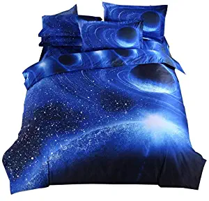 Cliab Galaxy Bedding Blue for Kids Boys Girls Full Size Outer Space Duvet Cover Set 7 Pieces(Fitted Sheet Included)