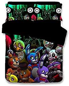 Tghd86 Znn FNAF Five Scary Nights Twin/Full/Queen/King Comforter Set with Pillow Sham and Duvet Cover Bedding 3 Pieces