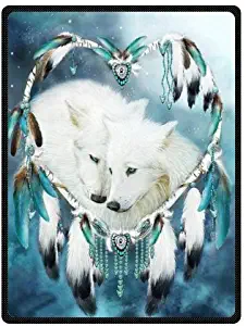 HommomH 60" x 80" Blanket Comfort Warmth Soft Cozy Air Conditioning Easy Care Machine Wash Wolf Dreamcatcher Dream Catcher