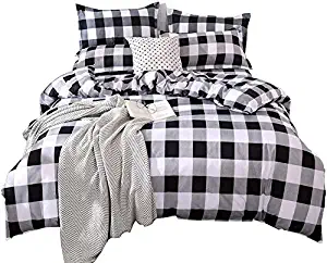 TEALP Buffalo Plaid Bedding Set Gingham Black and White Cehckered Rustic Dorm Room Decor Farmhouse Duvet Cover Set No Comforter No Bed Sheet,California King