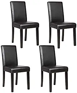 Mecor Upholstered Dining Chairs Set of 4, Kitchen PU Leather Padded Chair w/Solid Wood Frame Dining Room Furniture (Black)