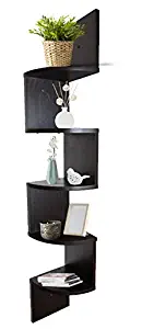 Adorn Home Essentials| Corner Zig Zag Wall Mount Shelves| 5-Tier, Walnut Finish