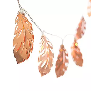 Ling's moment Rose Gold Feather Copper Metal 5Ft 10 LED Lantern String Lights for Party Decorations Rose Gold Bedroom Decor Fairy Lights Bohemian Decorations Wall Decor Bridal Shower Patio Lighting