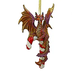 Design Toscano Cane and ABEL The Dragon 2017 Holiday Ornament, Single, Multicolored