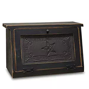 Rustic Farmhouse Solid Wood and Tin Breadbox with Star Punch Design. Vintage Style Bread Storage Container is a piece of furniture that will be passed on for Generations