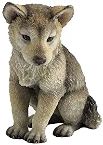 XoticBrands UNWU75700AB Wolf Cub Sitting-Wildlife Animal Statue