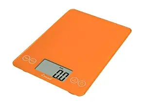 EscaliArti 157OO Precision Glass Surface Kitchen, Office, Baking, Herb Scale w/Nutrition and Calorie Counting Feature, Digital LCD Display, 15lb Capacity, Overly Orange