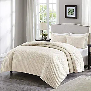 Comfort Spaces Kienna 3 Piece Quilt Coverlet Bedspread Ultra Soft Hypoallergenic Microfiber Stitched Bedding Set, King, Ivory