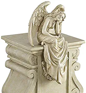 Design Toscano Resting Grace Angel Sitting Garden Statue, Medium, 15 Inch, Polyresin, Ancient Ivory