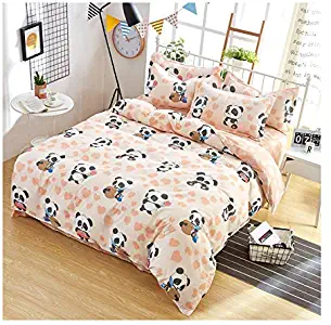 KFZ Bed Set Bedding Duvet Cover Set Flat Sheet Pillowcases 4pcs/Set No Comforter SM Full Size Panda Zoo Garden Sweet Strawberry Animal Fruit Design Kids Sheet Sets (Panda Zoo, Pink, Full, 71"x86")