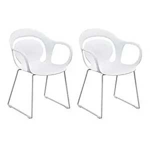 Homy Casa Dining Chair Set of 2 Effeil Mid Century Side Kitchen Chair with Armrest,White