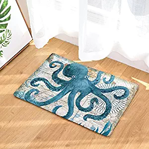 Z&L Home Coastal Non Slip Doormat Home Office Floor Mat Rug, Machine Washable Customize Octopus Print,Indoor Kitchen Bathroom Entrance Door Mats Rubber