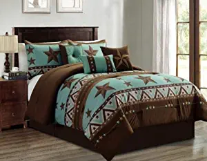 Luxury South Western Pattern Turquoise Rustic Brown Star Comforter Set - 7 Piece Set (Queen)