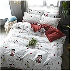 Bed Set (Twin Full Queen King Sheets Set) [Print Duvet Cover, Flat Sheet, Pillow Cases] No Comforter BYS1906 Planet Star Dog Fish Pig Design for Kids Teens (Dog Friend, White, King 86"x94")