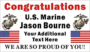 Alice Graphics 3ftX5ft Custom Personalized Congratulations U.S. (US) Marine Corps Basic Military Training Graduation Banner Sign