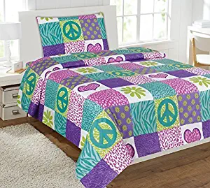 Mk Collection Sheet Set Pink Purple Teal Zebra Leopard Heart Peace Sign Teens/girls Zebra Flower New (Full)