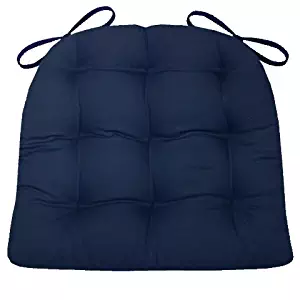 Barnett Products Dining Chair Pad with Ties - Navy Blue Cotton Duck Solid Color - Extra-Large Size XL - Reversible, Latex Foam Filled Cushion