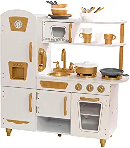 KidKraft Exclusive Edition Modern White Play Kitchen with Gold Accents & 27Piece Cookware Set