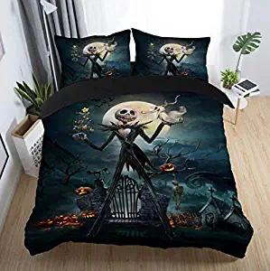 Felu Bedding Duvet Cover Set of Kids, The Nightmare Before Christmas Pattern Comforter Cover Set with 1 Duvet Cover and 1 Pillowcases (Twin Size)