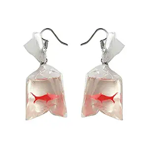 Gbell Women Girls Personality Goldfish Water Bag Dangle Hook Earrings Charm - Large Funny Clear Red Goldfish Ladies Female Jewelry Earrings Gifts