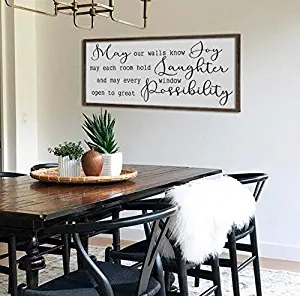 bawansign May Our Walls Know Joy Sign Home Wall Decor Living Room Sign Large Dining Room Sign Farmhouse Wall Art Framed Sign