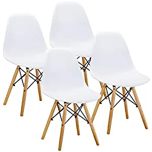VECELO Mid Century Modern Style Dining Chair Side Chairs with Natural Wood Legs (Set of 4),Easy Assemble for Kitchen Dining Room,Living Room,Bedroom(White)