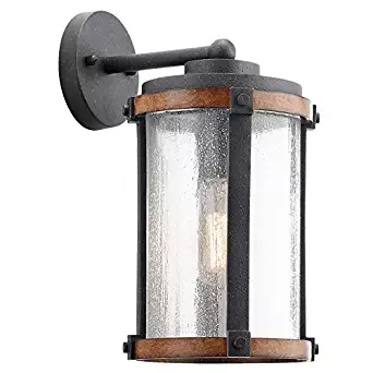 Kichler Lighting Barrington Distressed Black and Wood Outdoor Wall Light, 13" H