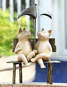 Ebros Gift 19" Tall Aluminum Metal Romance in The Rain Pig Couple Sitting On Park Bench with Umbrella Garden Statue Pigs Patio Pool Pond Lawn Yard Country Farm Decorative Rustic Sculpture Accent