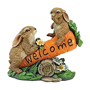 Design Toscano HF317387 Bunny Bunch Rabbits Outdoor Garden Statue Welcome Sign, 10 Inch, full color
