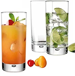 Heavy Base Highball Glasses 17 Ounce with S/S Straws, Clear Tall Barware Drinking Glasses for Water, Juice, Beer, Whiskey, and Cocktails - Set of 4