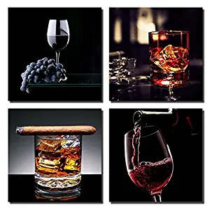 Gardenia - Wine with Cigar Canvas Prints Modern Wall Art Paintings Stretched and Framed for Room and Kitchen Decoration, Wine with Ice Artwork for Room Decoration Ready to Hang