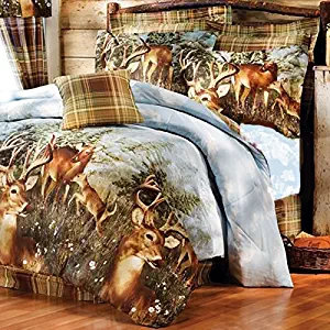 8pc Whitetail Deer Trophy Buck Comforter, Sheets, King Pillow Shams & Bedskirt Set (Bed in a Bag) (8pc King Size)