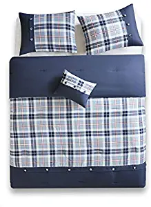 Comfort Spaces Harvey 3 Piece Comforter Set Plaid Perfect for College Dormitory, Guest Room Bedding, Twin/Twin XL, Blue