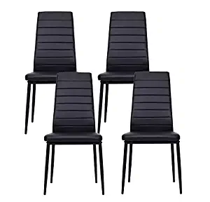 IDS Online 4 PCS Set Dining Side Chair with Foot Pad Modern Style with Black PU Leather,