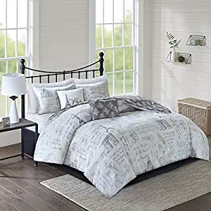 Modern Living Paris Eiffel Tower, Grey & Charcoal Reversible King/Cal King Comforter Set (5 Piece Bed Set)