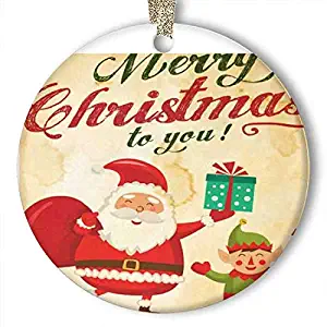 10CIDY Vintage Santa Claus Elf Ornament (Round) Personalized Ceramic Holiday Christmas Ornament Ideas 2019