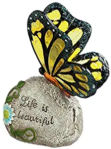 New Creative Solar Garden Stone, Life is Beautiful with Butterfly Design 5 x 18.5 x 5