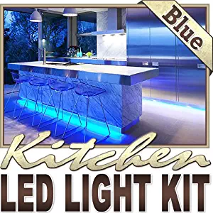 Biltek 6' ft Blue Kitchen Glass Cabinet Remote Controlled LED Strip Lighting SMD3528 Wall Plug - Under Counters Microwave Glass Cabinets Floor Waterproof Flexible DIY 110V-220V