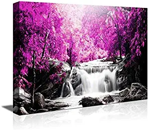 Wall Art for Living Room Simple Life Purple Tree Waterfall Landscape Abstract Painting Office Wall Art Decor 12" x 16" Single Pieces Canvas Prints Ready to Hang for Home Decoration Works of Art