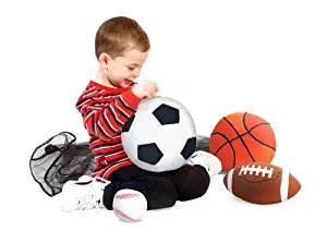 Melissa & Doug Sports Throw Pillows With Mesh Storage Bag - Plush Basketball, Baseball, Soccer Ball, and Football